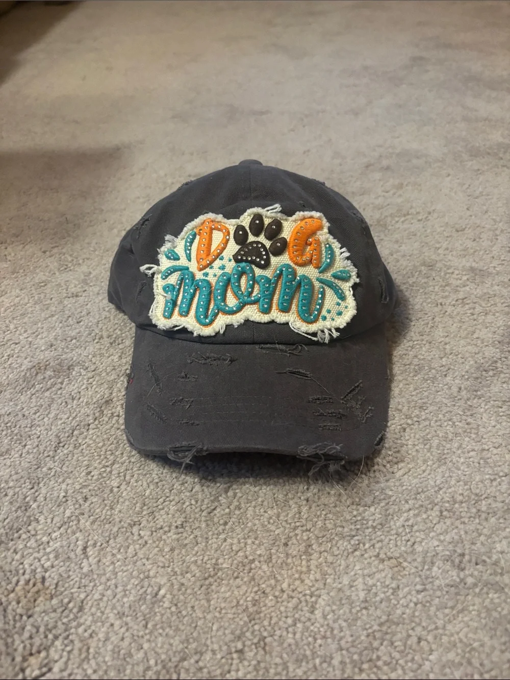 Dog Mom Embroidered Baseball Cap - Teal & Orange Patch